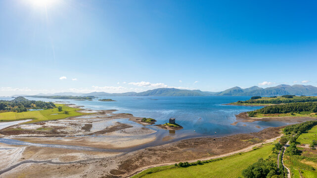 Aerial view of Castle Stalker, Scotland