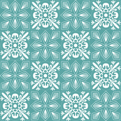 Ceramic tile Portuguese Azulejo style, interior decoration and textile seamless pattern