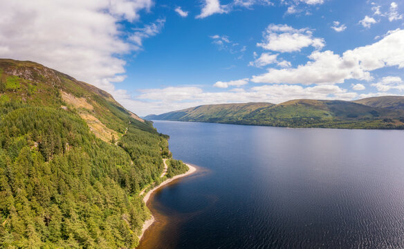 Aerial View Of Loch Lochy And Winding Track Of The Great Glen Way, Scotland