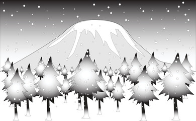 black and white snowy mountain landscape vector with snow effect