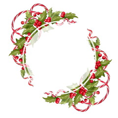Christmas frame made of mistletoe and ribbon. Festive decoration - 536922027