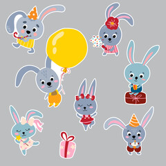 Obraz premium Set of stickers of hares. Bunny party.