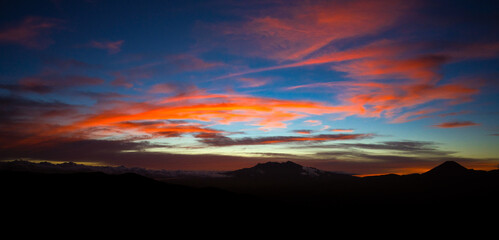 Sunset over Tongariro National Park from Kaimanawa Forest Park, New Zealand