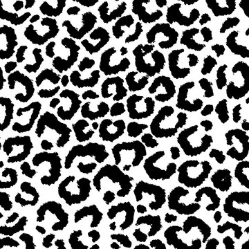 Leopard skin artwork imitation print. Vector seamless black and white pattern.
