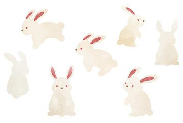 かわいい手描きのウサギの素材セット