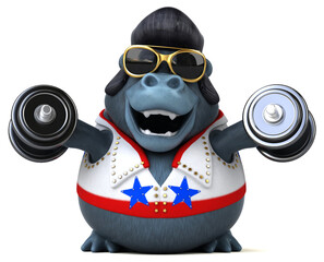 Fun 3D cartoon illustration of a rocker gorilla