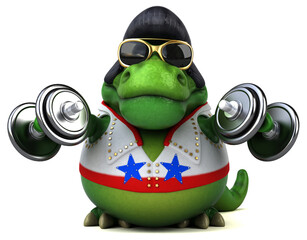 Fun 3D cartoon illustration of a Trex rocker © Julien Tromeur