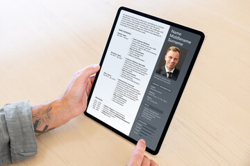 Sample CV document shown on tablet computer