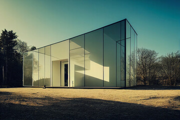 3D Rendering, Modernes Luxus Haus aus Glas im Wald