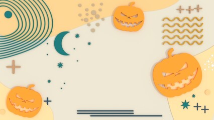 Pumpkin for Halloween. Abstract modern art background. Social media stories and post creative background template with copy space for text and images design by abstract colored shapes. 3D render