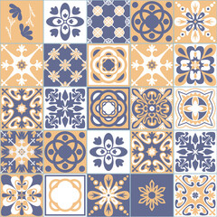 Purple white seamless pattern, traditional Spanish Azulejo tile illustration