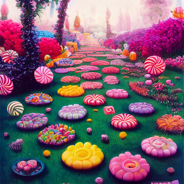 garden with candy
