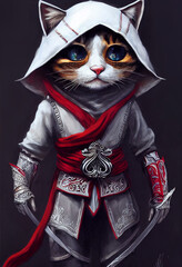 Fototapeta Cute little Anthropomorphic Cat wearing Ezio Assassin's Creed Costume
 obraz