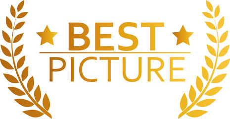 Obraz premium Best picture award illustration in golden colors. Tribute sign with laurel wreath.