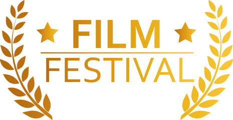 Film festival award illustration in golden colors. Tribute sign with laurel wreath.