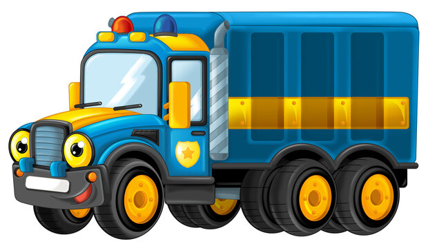 recommend clip art: cartoon happy and funny off road police car looking like monster truck smiling vehicle illustration for children