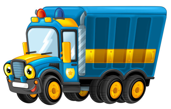 recommend clip art: cartoon happy and funny off road police car looking like monster truck smiling vehicle illustration for children