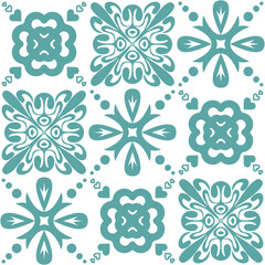 Talavera azulejo pattern for design, ceramic tiles in traditional spanish style, vector illustration blue mint color