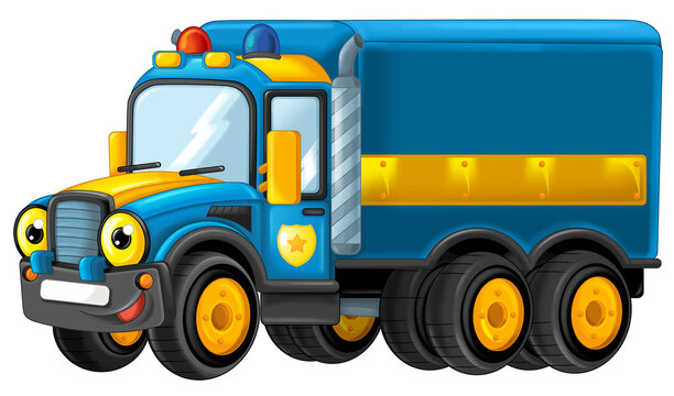 recommend clip art: cartoon happy and funny off road police car looking like monster truck smiling vehicle illustration for children