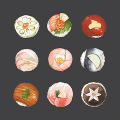 Set of Ball shaped sushi “Temarizushi
