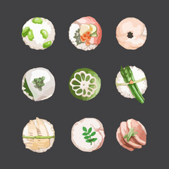 Set of Ball shaped sushi “Temarizushi
