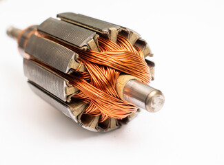 electric engine. copper windings. engine rotor on a white background