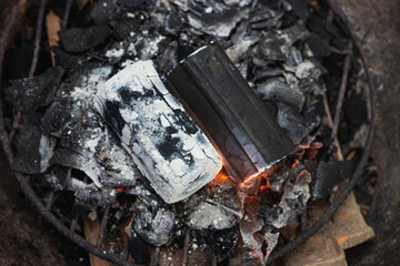 hot charcoal briquettes for barbecue