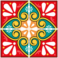 Mexican talavera tile seamless pattern vector 4 designs with flowers, swirls
