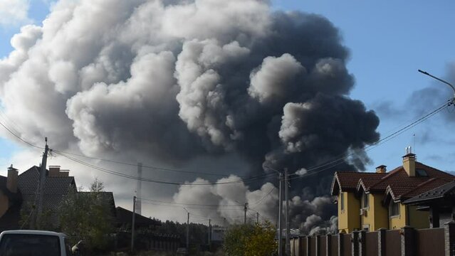 Missile attack and fire near Kiev , Ukraine