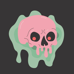 Psychedelic drippy paint skull. Acid abstract character in cartoon style.