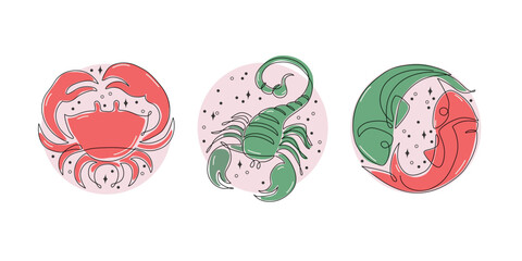 Astrological zodiac signs vector illustration. Horoscope symbols, icons set