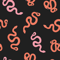 Cartoon funny colorful snakes seamless pattern. Animal print background. - obrazy, fototapety, plakaty
