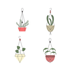 Hanging potted leaf plant for element vector illustration