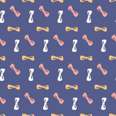 Pink white bow on purple, cute pastel seamless pattern for textiles and wallpapers, vector illustration