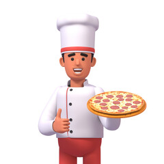 3d render of cheerful chef with pizza