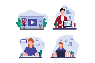 Online Learning Flat Design Illustration