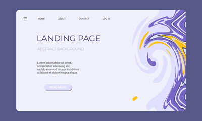 Fluid painting abstract background with liquid marbling paint effect in yellow and purple colors for web banner template, website, landing page and mobile app development	

