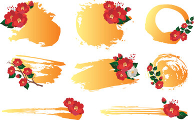 椿の花　和風　フレーム枠 - obrazy, fototapety, plakaty