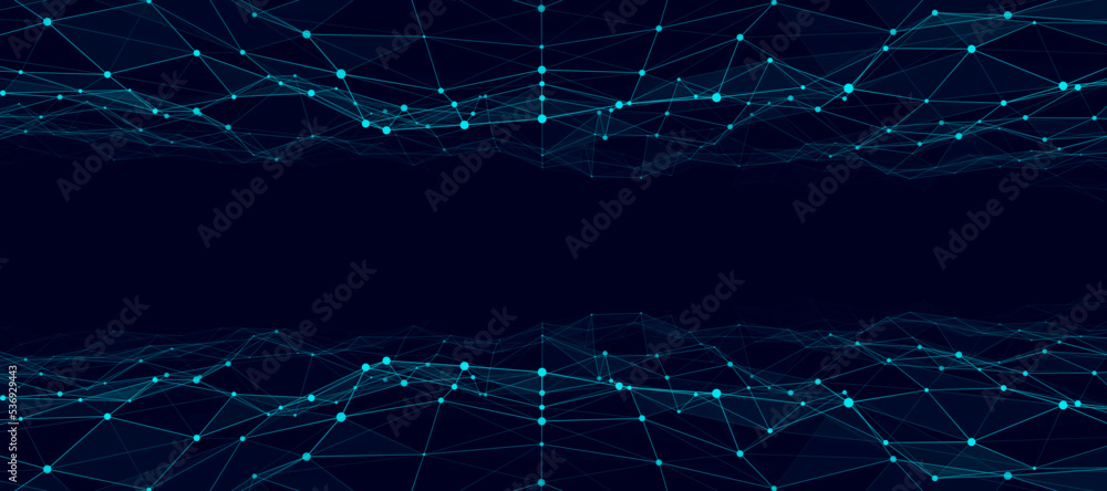 Poster 3d dynamic double digital wave. smart technology wave. flow digital structure. cyber technology back