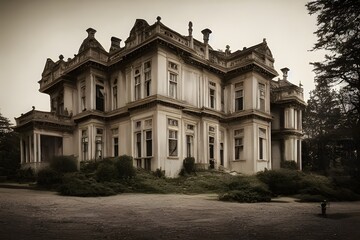 Naklejka premium A creepy, crumbling haunted house. 