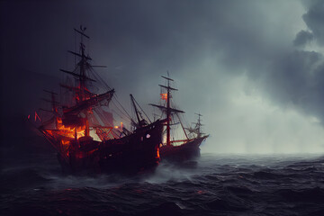 Obraz premium Fighting pirates ships