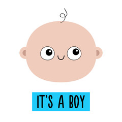 Baby face icon. Its a boy. Kid head. Little boy infant. Human child toddler. Cute cartoon kawaii funny character. For invitation, greeting card, sticker print. Flat design White background