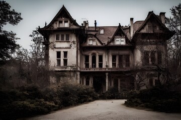 Fototapeta na wymiar A creepy, crumbling haunted house.
