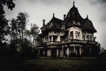 Obraz premium A creepy, crumbling haunted house.