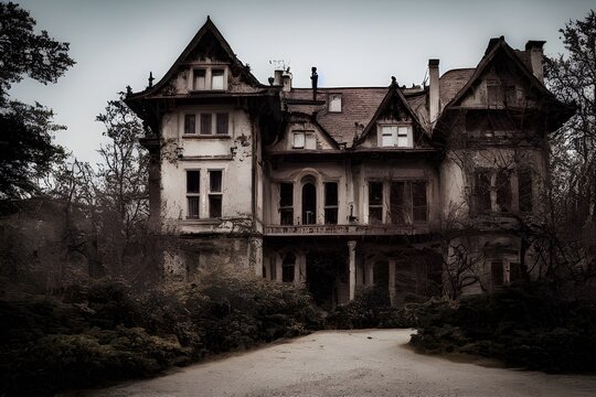 A creepy, crumbling haunted house.