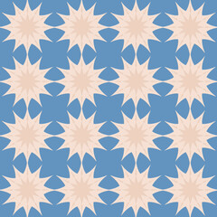 Blue beige seamless pattern, arabesque arabic perforated embossed decorative background vector illustration