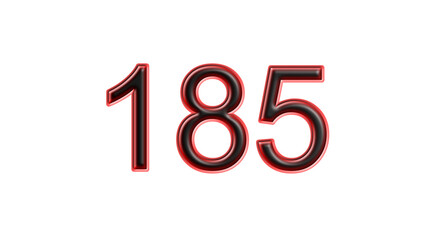 red 185 number 3d effect white background