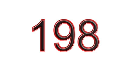 red 198 number 3d effect white background