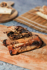 Delicious homemade crispy chocolate snack on wood