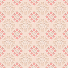 Pink beige embossed pattern in arabic style, seamless pattern for decoration, vector illustration